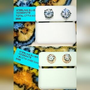 $1300 NWT (2) Sterling Silver Moissanite Earrings